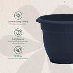 Bloem Ariana 16" Self-Watering Plastic Planter - Rolled Rim Indoor/Outdoor Garden Pot, Navy - Image 4