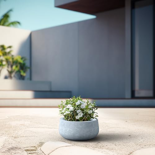 Kante Accent Round Bowl Blue Gray Concrete Planter 16" Dia, Outdoor - Image 5