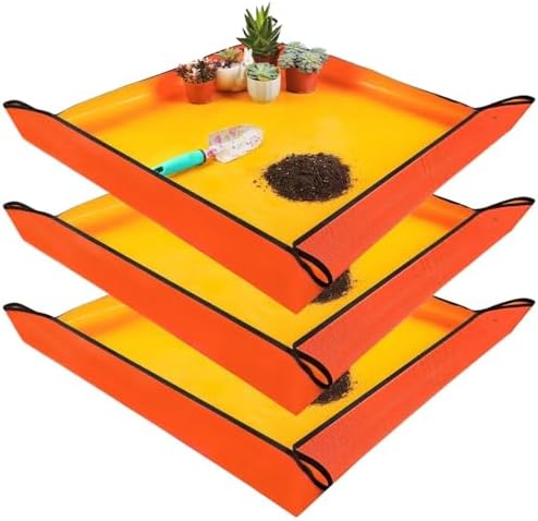 1/3pcs Plant Repotting Mat Waterproof Gardening Pots Transplanting Flower Control Potting Tray Folding Soil Change for Indoor Plant Repotting(3Pcs Yellow 50x50cm) by Unknown