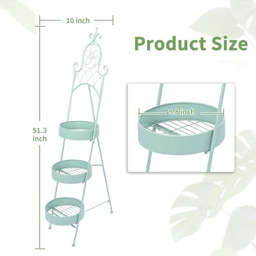 Metal 3-Tier Ladder Corner Plant Stand Green Flower Pot Rack - Image 2
