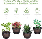 VECELO Plant Pots with Drainage Holes & Saucer, 11.3 Inch Flower Pots with Tray, 4 Pack Plastic Whiskey Barrel Planters for Indoor & Outdoor Garden Home Plants and Flowers - Image 2