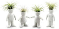 White Ceramic Man, Woman, Boy and Girl People Shaped Planters with Live Tillandsia Air Plants - 3.5"-4.75" Potted Indoor Air Plants for Home and Office Decor by NWWholesaler