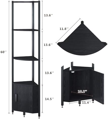 Corner Shelf with Storage, LED Lights 6-Tier Corner Bookshelf, 66'' Organizer Book Shelf Shelves Steel Frame Display Stand with Living Room, Bedroom, Study, Black - Image 2