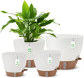 12" 10" 9" 8" Self Watering Pots with Water Level Indicator, Large Plastic Planters Set with Mesh Drainage Hole and Removable Saucer Reservoir, Big Flower Pot for Indoor Outdoor Plants - White by Ezmixcoop