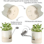 Nihow Ceramic Self Watering Plant Pot for Indoor Plants,8 Inch,White & Wave - Image 3