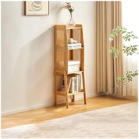 Ladder Shelf Bamboo Ladder Shelf Bookshelf Rack Floor Rattan Bookcase Cabinet Bedroom Bedside Storage Locker for Living Room, Bathroom, Study, Office Ladder Bookcase(Natural,Medium) by Unknown