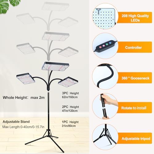 FECiDA 76" Standing Grow Lights for Tall Indoor Plants, Bonsai Tree, 3Head - Image 6