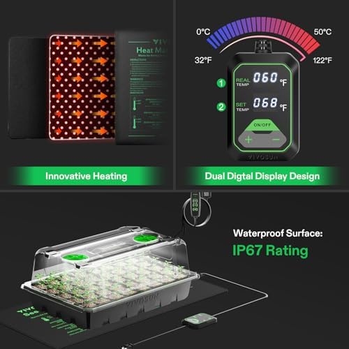 VIVOSUN 1-Pack 40-Cell Seed Starter Trays with 1 Set of LED Lights and 10"x20.75" Seedling Heat Mat and 0.2 Gallon Handheld Garden Pump Sprayer, 27 oz Gallon Lawn & Garden Pressure Water Spray - Image 4
