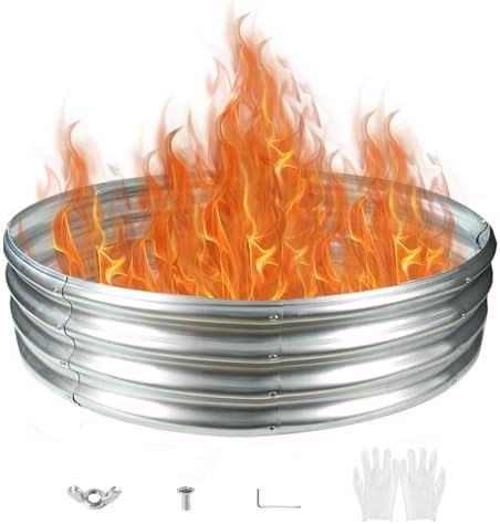 Durable Round Galvanized Steel Raised Garden Bed for Planting,Round Galvanized Steel Fire Ring/Fir Pit for Outdoor- 4×4×1FT,0.8MM Thick Black (47 ins Diameter x 12 ins high, Silver) - Image 2