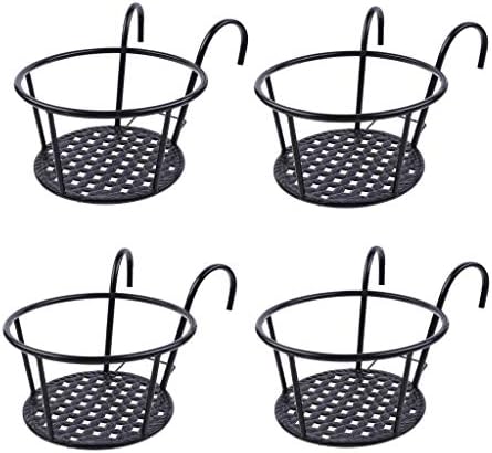Hanging Railing Planters Baskets Art Hanging Flower Stands Balcony Flower Pot Holders Plant Iron Racks Fence Metal Potted Stand Mounted Balcony Round Plant Basket Shelf Container Box,Garden Steel Pots by WWahuayuan