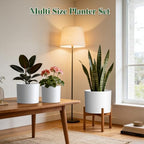 Plant Pots, 10/9/8 Inch 3 Pack Cylindrical Flower Pots with Drainage Holes and Saucers, Plastic Planters for Outdoor Indoor Plants,White - Image 4