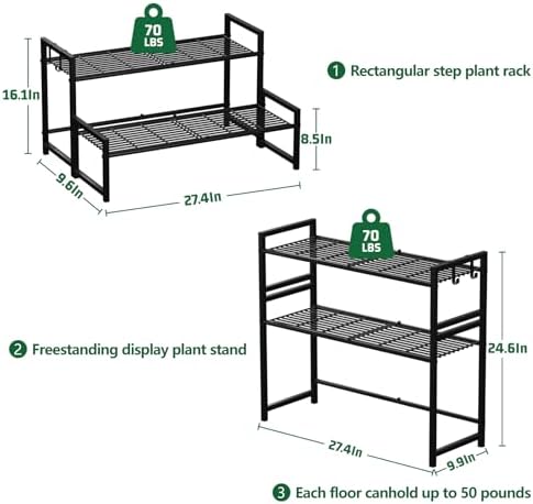 Garden 4 you 2 Tier Metal Stackable Plant Stand, Flower Pot Holder - Image 3