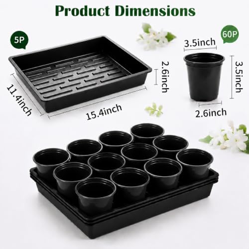 5 Pack Plastic Seed Starter Tray with 60pcs 3.5 inch Seedling Pots - Image 2