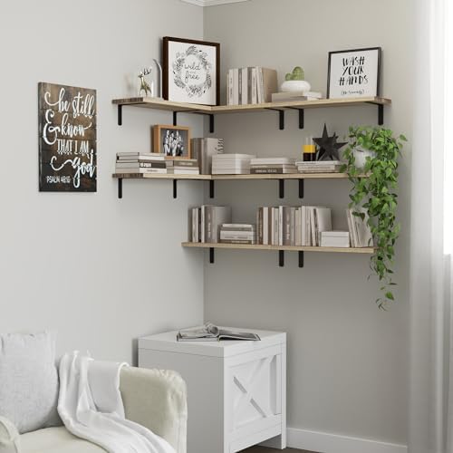 DOLLFIO Floating Wall Shelves, Decor & Storage, Rustic Brown, 16.5'', 8Pcs - Image 6