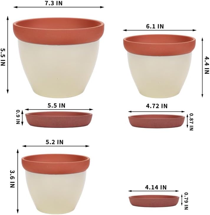 Yishang Glazed Terracotta Pots with Saucers, Set of 3, 5", 6", and 7" Sizes, Ceramic Clay Planter Pots with Drainage Holes - Yellow - Image 2