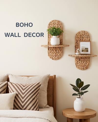 Couesy Set of 2 Wicker Wall Plant Holder, Rattan Wall Shlef Boho Room Decor - Image 3
