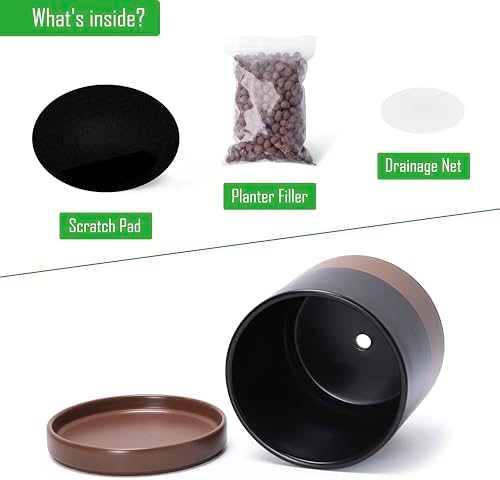 D'vine Dev 2-Pack Ceramic Pots with Saucers, 6/8 in, Black/Tan, 94-G-M-7 - Image 4
