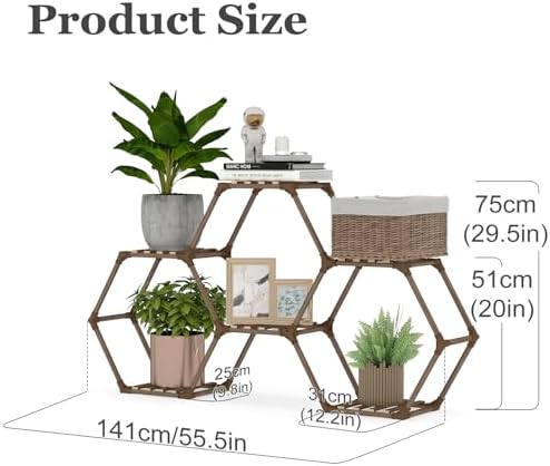 Tikea Hexagonal Indoor Outdoor Plant Stand, 6-Tier Wooden Plant Shelf - Image 6