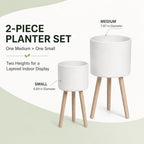 2 Pack Plant Stand Indoor Metal Planter Holder Wooden Leg Modern White - Image 4
