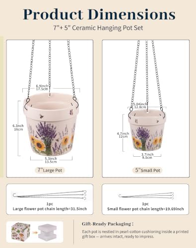Stoneware Hanging Planters Set of 2, Large 7" + Small 5" - Image 2