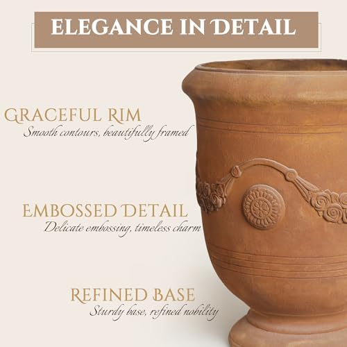 Urn Planter, 16.5 Inch Large Garden Plant Pots, Rust Color - Image 5