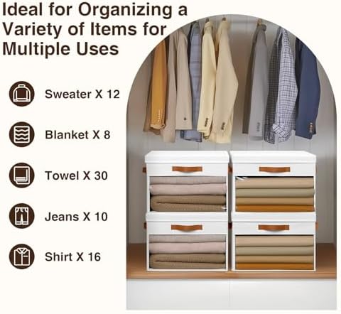 Homsorout Large Storage Bins with Lids - 4 Pack Foldable Decorative Organizers with Clear Windows & Handles, Cube Storage Organizers for Clothes, Blankets, Sweaters, Sheets, White - Image 6