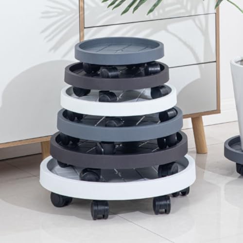 Planter Stand with Rotating Wheels, Round Trolley Rolling Flower Pot Caddy for Plants Large Vases Whiskey Barrels Furniture, Indoor Outdoor Plant Cart Support Rack (33cm,Grey) - Image 2