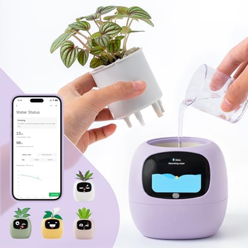 PLANTSIO Smart Plant Pot with Screen, 80ml Self-Watering Planter Purple - Image 3