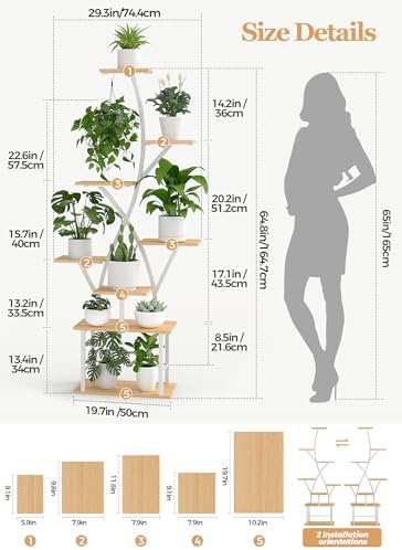 Plant Stand Indoor with Grow Lights - 64" Tall Plant Shelf Lighted Corner Plant Stands for Indoor Growing Multiple Metal 8 Tiered Large S-Shape Flower Holder Plant Rack for Home Decor Patio White - Image 6
