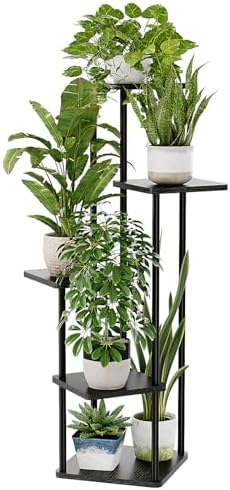 Bamworld Black Plant Stand Indoor Corner Plant Shelf for Multiple Plants by Bamworld