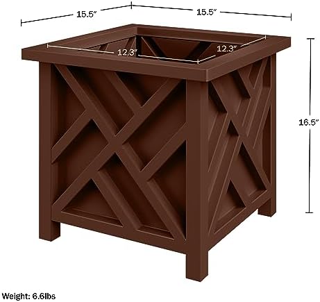Lattice Design Planter Box - 15.5-Inch-Square Decorative Outdoor Flower or Plant Pot - Front Porch, Patio, and Garden Decor by Pure Garden (Brown) - Image 6
