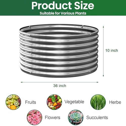 5 Pack 3x3FT Round Corrugated Galvanized Steel Raised Garden Bed Outdoor, Metal Above Ground Garden Bed for Vegetables and Flowers, Raised Beds for Gardening-3x3FTx10Inch - Image 2