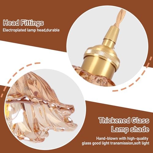 Plug in Pendant Light Fixtures,Hanging Light Fixture Amber Glass Pendant Light 10.6in E26 Pendant Lighting for Kitchen Island, Bedroom, Dining Room, Living Room - Image 5