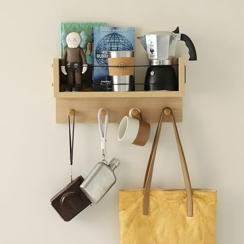 Entrance Coat Rack ，Coat Hooks, Wall-Mounted Wooden Hook Rack, Wall-Mounted Shelves are Very Suitable (Oak Color Finish-B-1) - Image 3