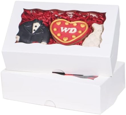 TEMLQPACK 100pcs White Rectangular Bakery Boxes with Window, 7x4.3x2 Inches, Perfect for Cookies, Macarons, Chocolate Covered Strawberries, and More by TEMLQPACK