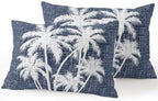 Outdoor Pillows Waterproof Set of 2, Tropical Palm Tree Patio Throw Pillows for Couch Bed Sofa with Insert, Vintage Dark Blue Exotic Botanical Plants Decorative Reading/Camping Pillow Set 12x20 Inch by Unknown