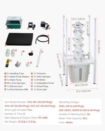 VEVOR Hydroponic Tower, 30 Pods 6 Tiers Hydroponics Growing System Kit with LED Grow Light & App Control, Vertical Home Garden with 20L Water Tank & Pump, Planter for Indoor Herbs, Fruits, Vegetables - Image 7