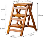 Latifolia Foldable 3 Step Ladder, Wooden Step Stool with Floor Saver, Decorative Ladder Shelf for Living Room, Kitchen, Garden(Walnut) - Image 2