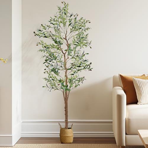 VECELO Artificial Olive Tree 6FT(72inch), Tall Faux Olive Trees in Pot, Fake Silk Plant with Dried Moss for Indoor Outdoor Home Office Decor, 2 Pack - Image 5
