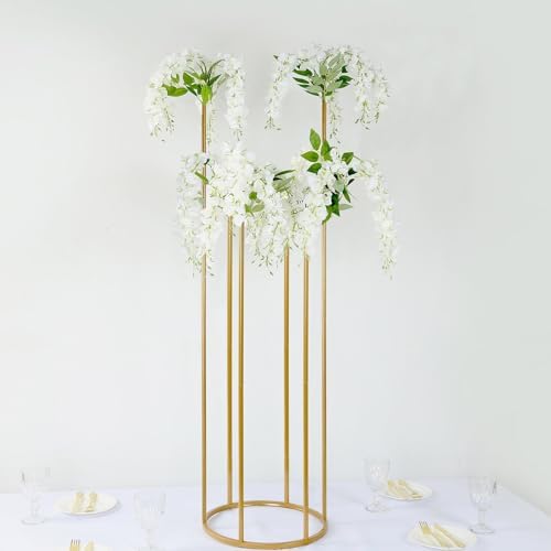 Efavormart Gold Metal 6-Tubes Single Stem Flower Centerpiece in Minimalist Style, Bud Vase for Floral Arrangements with Hollow Round Base - 4ft Tall - Image 4