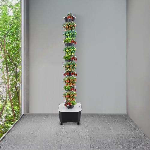 12-Tier Hydroponic Growing Tower, 60-Plant Indoor Gardening System w/Automatic Water Circulation, Vertical Aeroponic Tower Garden for Herbs, Vegetables, Fruits (Grey, 60-Plants) - Image 4