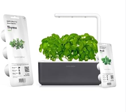 Click and Grow Smart Garden 3 Grey with Grow Light and 3 Basil and 3 Thyme Pods Bundle by Unknown