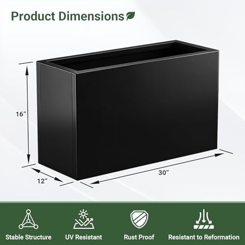 Metal Planter Box 30” x 12” x 16”, Tall Rectangle Planter Box - Image 2