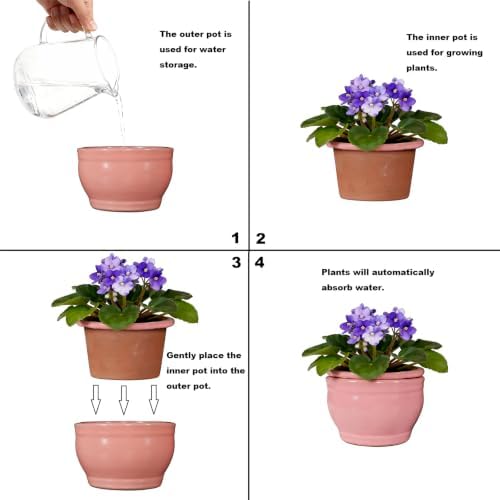 Self Watering Pot for African Violets Indoor Outdoor Plants, 6 inch, Pink - Image 4