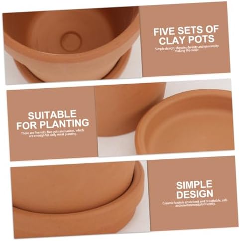 Wakauto Red Terracotta Succulent Pots with Saucers, Breathable Clay Plant Containers for Indoor and Outdoor Gardening, 8x8cm Flower Planters Set of 5 with Drainage and Water Absorption - Image 3