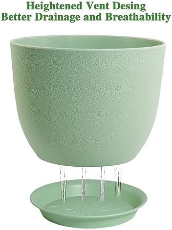 UOUZ 12/10/9 Large Modern Plant Pots, Plastic Planters with Drainage Holes and Saucers for Indoor Outdoor Plants Flowers, Green - Image 4