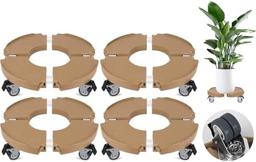 ToLanbbt 4 Pack Plant Caddy Stands with 360° Wheels Adjustable 15-22 in Rolling Stands Heavy Duty Large Plant Carts Dolly with Casters 440lbs Capacity for Large Planter, Garden Pot, Flower Pot, Khaki by ToLanbbt