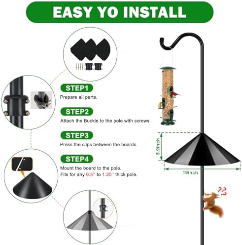 FEED GARDEN 92’’ Bird Feeder Pole Squirrel Proof 1 Pack, Adjustable Tall Shepherds Hooks for Outdoor with 7 Prongs Base, Heavy Duty Shepherd Hook with Baffles, Pole for Bird Feeder, Plant Baskets - Image 7