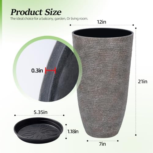 QCQHDU 9 Gallon Tall Large planters for Outdoor/Indoor Plants of 12" Dia x 21" H (Colored Limestone, 21IN) - Image 3