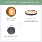10.3 Inch Ceramic Glaze Plant Pot with Saucer, Flower Pots with Drainage Hole Mesh Net (Spot Yellow) - Image 3